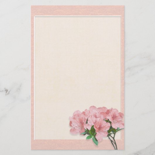 ピンクのツツツジの花と枠結婚の花 便箋 (正面)