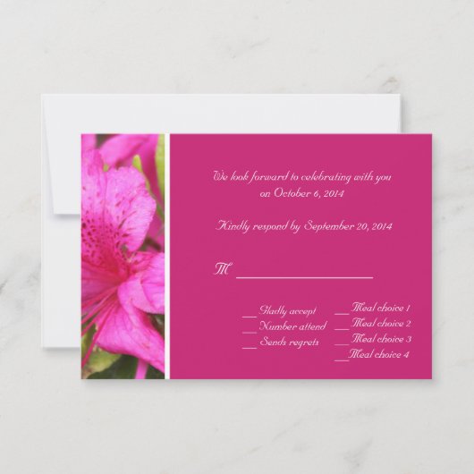 ピンクのツツツジの花RSVPカード 招待状 (正面)
