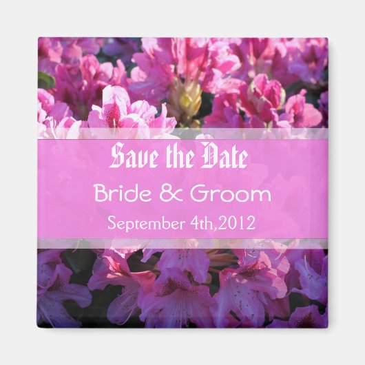 ピンクのツツツツジの開花ブッシュの結婚式は、日付を保存 マグネット (正面)