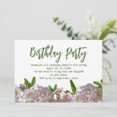 ピンクのツツツツジ花の誕生日パーティー 招待状 (スタンド正面)