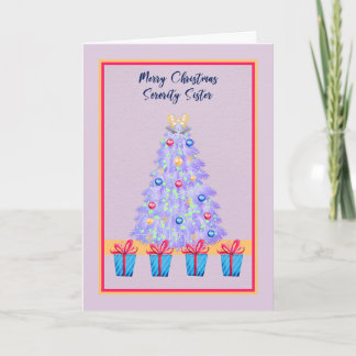 ピンクのツリーの姉妹会クリスマスカード カード