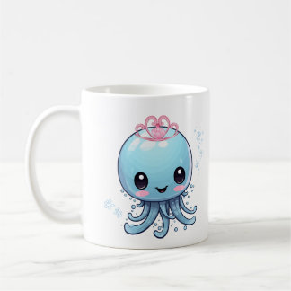 ピンクのティアラコーヒーマグと青いクラゲ コーヒーマグカップ