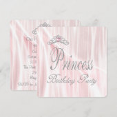 ピンクのティアラ 少女 プリンセス 誕生日パーティー 招待状 (正面/裏面)