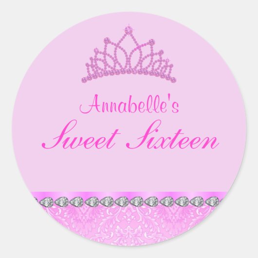 ピンクのティアラ Sweet16 ステッカー (正面)