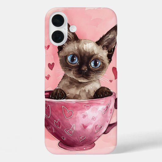 ピンクのティーカップに座ってかわいい水色の子猫 Case-Mate iPhoneケース (裏面)