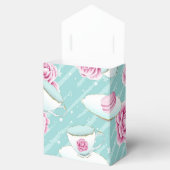 ピンクのティーカップの花とマカロンを持つターコイズ フェイバーボックス (オープン)