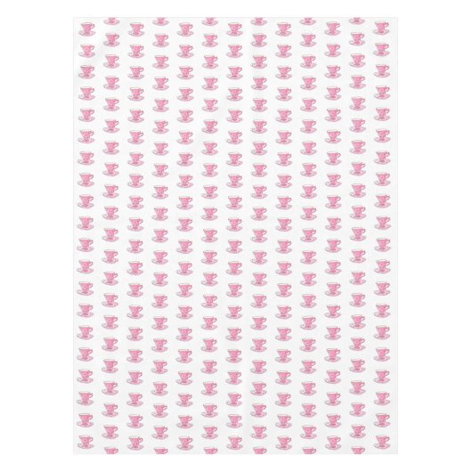 ピンクのティーカ絵を描ップの手の水色のパガーリーターン テーブルクロス (正面)