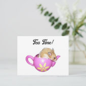 ピンクのティーポットのかわいいハムスターデイジー写真 ポストカード (スタンド正面)