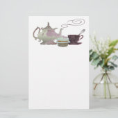 ピンクのティーポット、ティーカップおよびカップケーキの芸術 便箋 (スタンド正面)