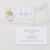 ピンクのティーポット(花と蝶のヴィンテージ) 名刺 (正面/裏面)