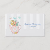 ピンクのティーポット(花と蝶のヴィンテージ) 名刺 (正面)