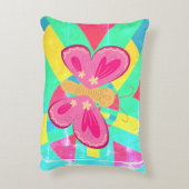 ピンクのティール（緑がかった色）と色あせた蝶のパターン アクセントクッション (裏面(縦))