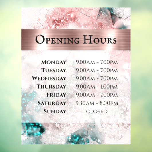 ピンクのティール(緑がかった色)の水の色の開口時間ウィンドウの固定 ウィンドウサイン (シート3)