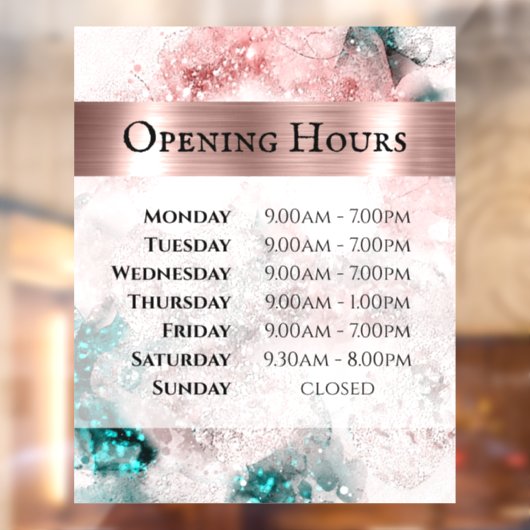 ピンクのティール(緑がかった色)の水の色の開口時間ウィンドウの固定 ウィンドウサイン (シート2)