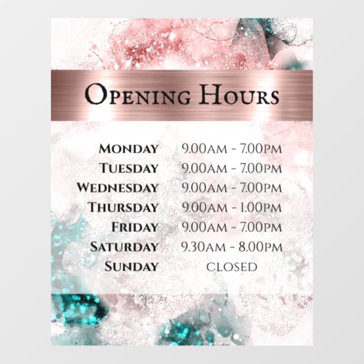 ピンクのティール（緑がかった色）の水の色の開口時間ウィンドウの固定 ウィンドウサイン (シート)