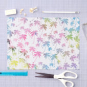 ピンクのティール(緑がかった色)の水彩画のモダンなヤシの木パターン 薄葉紙 (クラフト)