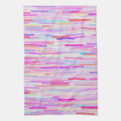 ピンクのティール(緑がかった色)の水彩画の抽象芸術のストライプなパターン キッチンタオル (縦)