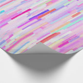 ピンクのティール（緑がかった色）の水彩画の抽象芸術のストライプなパターン ラッピングペーパー (角)