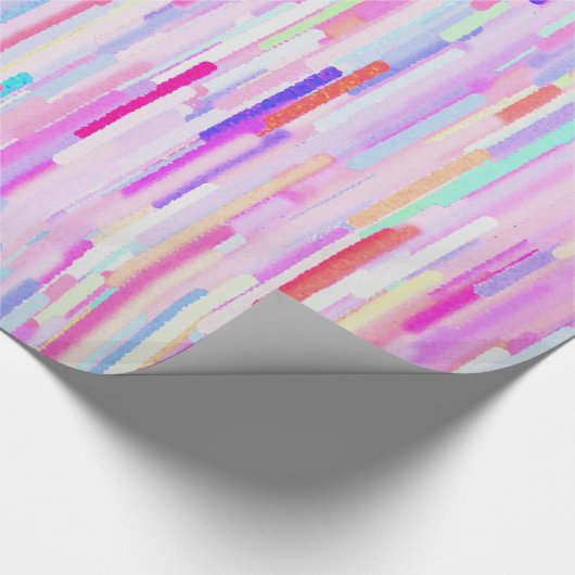 ピンクのティール（緑がかった色）の水彩画の抽象芸術のストライプなパターン ラッピングペーパー (角)