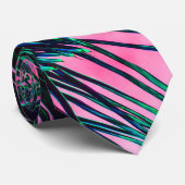 ピンクのティール（緑がかった色）の熱帯夏のヤシの木の葉状体 ネクタイ (ロール)