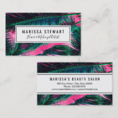 ピンクのティール(緑がかった色)の熱帯夏のヤシの木の葉状体 名刺 (正面/裏面)