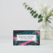 ピンクのティール（緑がかった色）の熱帯夏のヤシの木の葉状体 名刺 (スタンド正面)