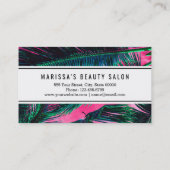 ピンクのティール(緑がかった色)の熱帯夏のヤシの木の葉状体 名刺 (裏面)