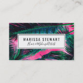 ピンクのティール(緑がかった色)の熱帯夏のヤシの木の葉状体 名刺 (正面)