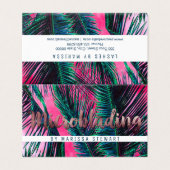 ピンクのティール(緑がかった色)の熱帯夏のヤシの木の葉状体 名刺 (外部フラット)