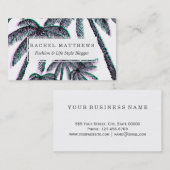 ピンクのティール(緑がかった色)の黒の熱帯ヤシの木 名刺 (正面/裏面)