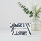 ピンクのティール(緑がかった色)の黒の熱帯ヤシの木 名刺 (スタンド正面)