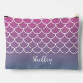 ピンクのティール(緑がかった色)グラデーションマーメイドフィッシュスケール アクセサリーポーチ (裏面)