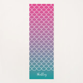 ピンクのティール（緑がかった色）グラデーションマーメイドフィッシュスケール ヨガマット (正面)