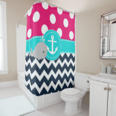 ピンクのティール(緑がかった色)海軍クジラ シャワーカーテン (インサイチュ)