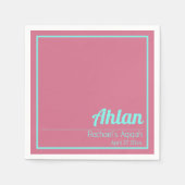 ピンクのティール(緑がかった色)無地の色プレーン、Aqiqah赤ちゃんシャワー スタンダードカクテルナプキン (正面)