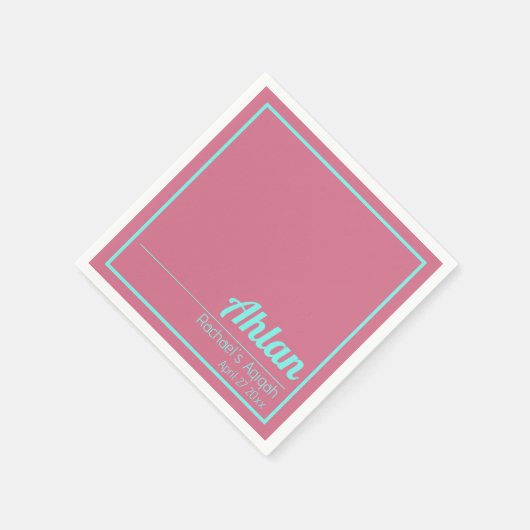 ピンクのティール(緑がかった色)無地の色プレーン、Aqiqah赤ちゃんシャワー スタンダードカクテルナプキン (角)