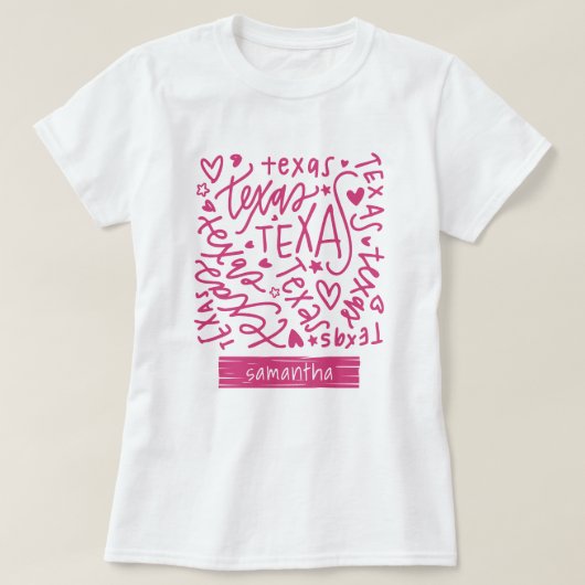 ピンクのテキサス州ドードルパターン Tシャツ (デザイン正面)