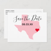 ピンクのテキサス州赤いハート日付を保存 案内ポストカード (正面/裏面)