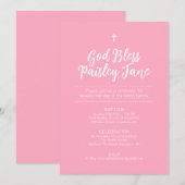 ピンクのテキストベースの洗礼招待状 招待状 (正面/裏面)