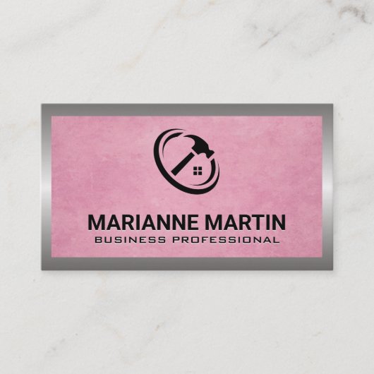 ピンクのテクスチャ |ホームハンマーロゴ名刺 名刺 (正面)