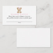 ピンクのテッダーベビーシャワーおむつラッフル エンクロージャーカード (正面/裏面)