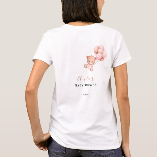ピンクのテディベアああ女の子バルーンママになるベビー Tシャツ (裏面)