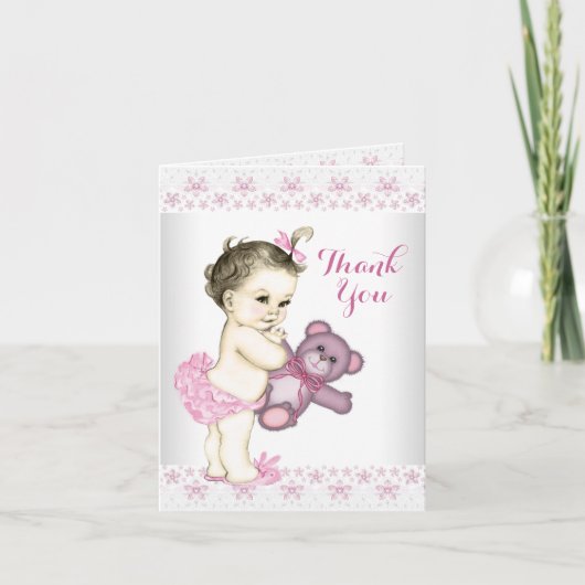 ピンクのテディベアありがとう サンキューカード (正面)