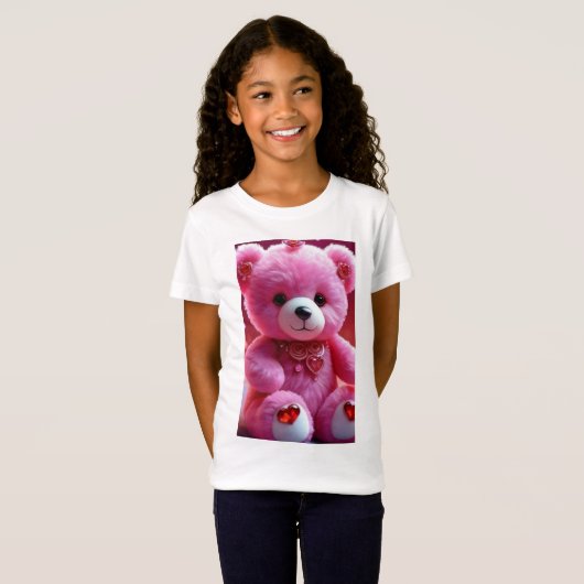 「ピンクのテディベアかわいいTシャツfor All Ages」 Tシャツ (正面フル)