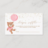 ピンクのテディベアと風船のおむつくじチケット エンクロージャーカード (正面)