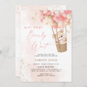 ピンクのテディベアと風船のベビーシャワー招待状 招待状 (正面/裏面)