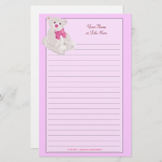 ピンクのテディベアによって並べられる文房具 便箋 (正面/裏面)
