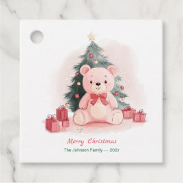 ピンクのテディベアのクリスマス フェイバータグ