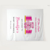 ピンクのテディベアのストーリーブックベビーシャワー背景 タペストリー (正面(横))