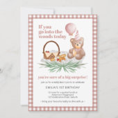 ピンクのテディベアのバルーンピクニック: 1歳の誕生日 招待状 (正面)